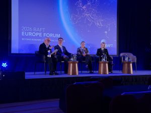 BAFT Europe Bank to Bank Forum - Image 12 Vanessa Manning of MUFG, Dirk Bullmann of CLS Bank, Marc Tuehl of HSBC, Dominic Ho of Visa and Luke Spiers of StoneX